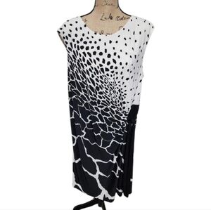 R&K black and white Ombre giraffe print tied waist‎ sheath midi dress plus 1X